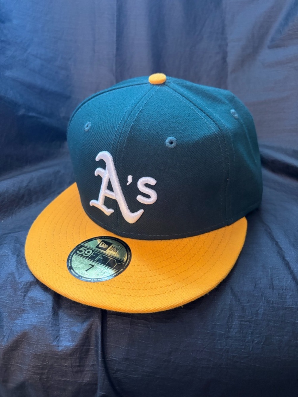 New Era Green and Yellow Fitted Cap with White Embroidered A's Logo